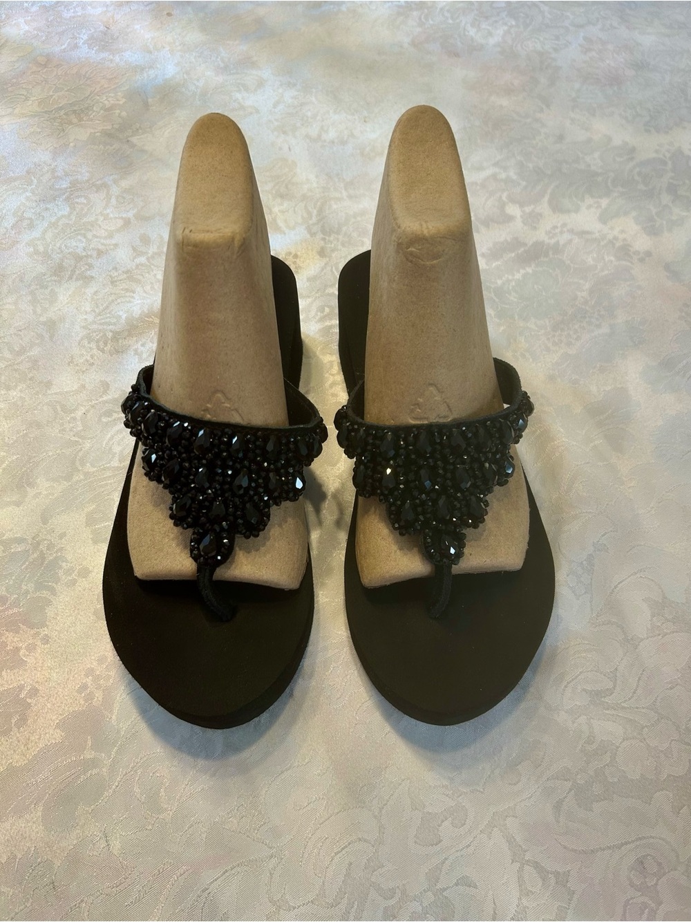 Black Beaded Toe-Post Aimone sandals flip-flops. Dress up or down. New with box.
